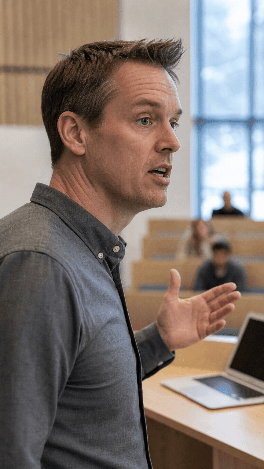 Underviser i et auditorium