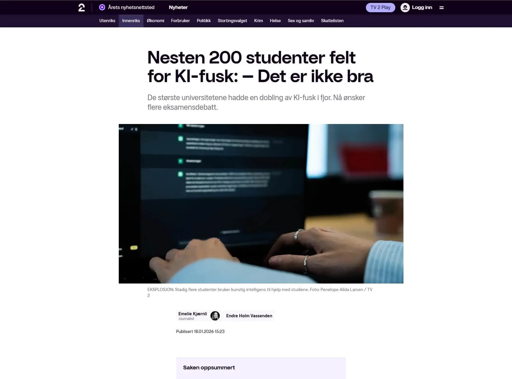 Artikkel om AI og studenter